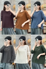 2025舒适百搭简约秋冬刺绣R圆领长袖打底时尚潮流，女装T恤，湘姗