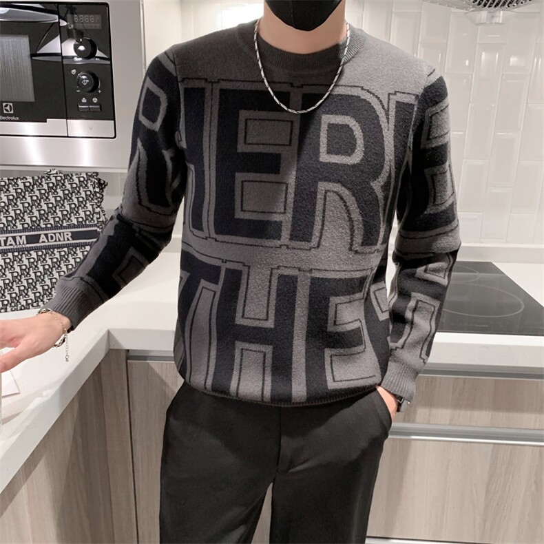 2025秋冬季新款大字母提花毛衣男韩版潮流网红长袖学生针织衫打底，男装T恤，电商A327
