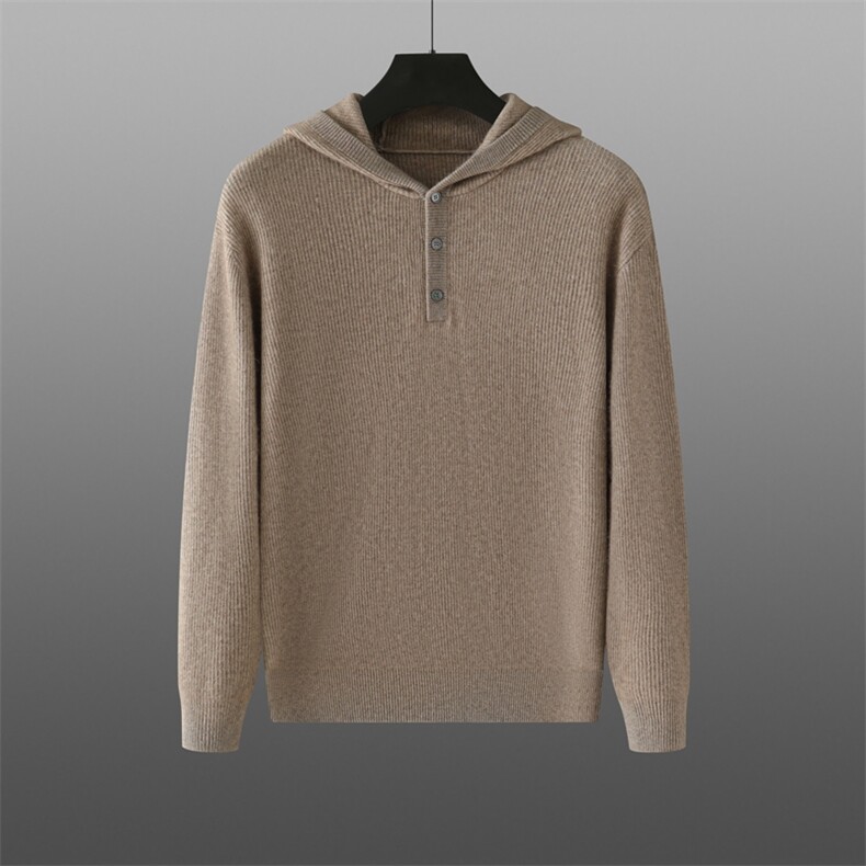 2025年秋季常规长袖套头连帽针织衫时尚百搭，男装针织衫/毛衣，溪贝羊绒