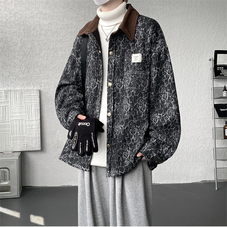 现货JK1165-特P65撞色秋冬美式宽松上衣休闲夹克大码外套,男装夹克,电商A059