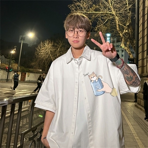 电商DSA028-DX23L152 100聚酯 特P25 新款港风潮流印花短袖衬衫男图片