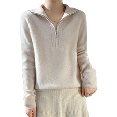 秋冬半开领拉链100%纯羊毛衫女高领加厚长袖针织毛衣宽松羊绒打底，女装羊毛衫，冀清阳荣