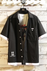 100%棉2021夏装新款大码拼接短袖衬衫中袖男五分袖衬衫8856，男装衬衫，电商D240-242