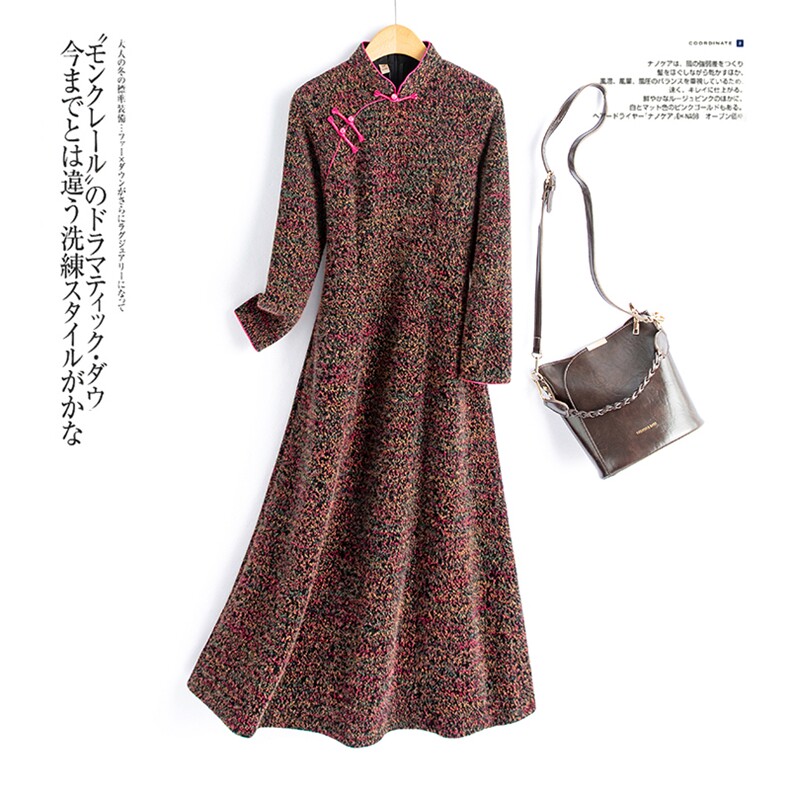 水衣源8108款冬季加厚弹力绒打底旗袍裙，女装汉服/婚纱/旗袍/礼服，水衣源