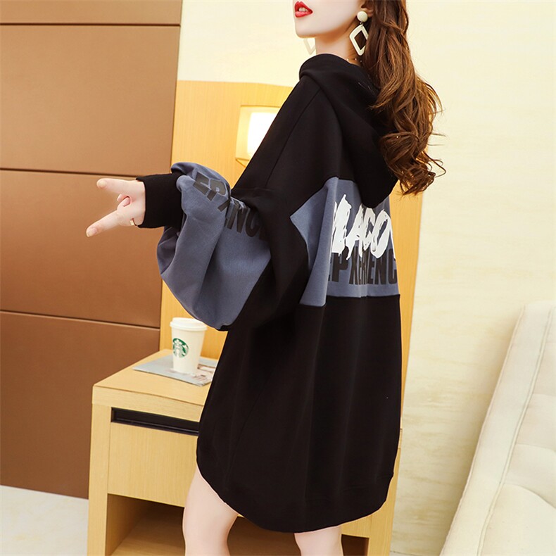 2164-2中长款新款超火插色字母印花连帽薄款卫衣女P48，女装卫衣/绒衫，星座309B-2