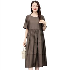 黑色短袖t恤裙子女2025年新款宽松遮肚显瘦时尚休闲圆领a字连衣裙，女装连衣裙，妃曼