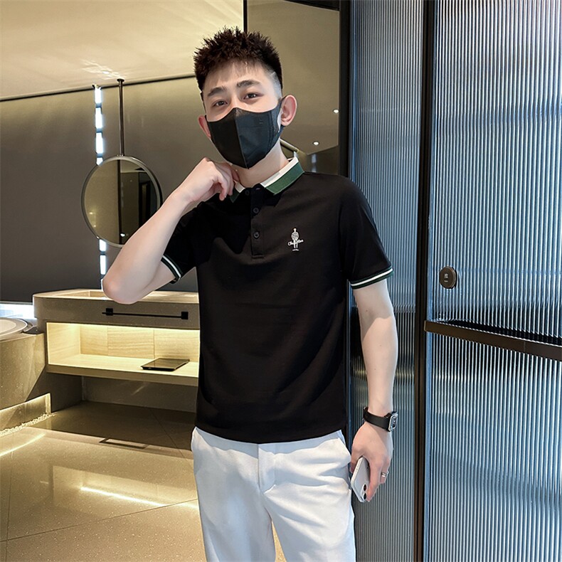 2026夏季短袖T恤翻领Polo衫小人刺绣撞色修身潮流半袖D342-T0267,男装T恤,电商D342