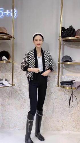 2021秋季时尚简约前抽绳百搭显瘦短款棋盘格外套,女装其它,L·H·X