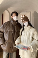 港风PU皮棉衣情侣装男装立领棉衣宽松棉服冬装外套G1071P128，男装棉衣，电商A339