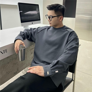 正肩卫衣男款秋季美式复古设计感长袖T恤立体剪裁宽松上衣WY123,墨绿色搭配什么大衣图片