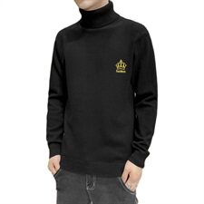 秋冬可翻高领毛衣男皇冠纯色长袖男刺绣毛衫打底针织衫黑M253P33，男装针织衫/毛衣，星座1207