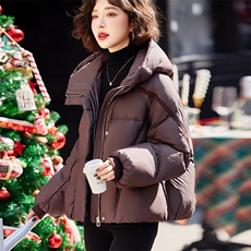 短款羽绒服女冬季2025新款宽松加厚高端洋气小个子连帽面包服外套，女装羽绒服，靓衣阁