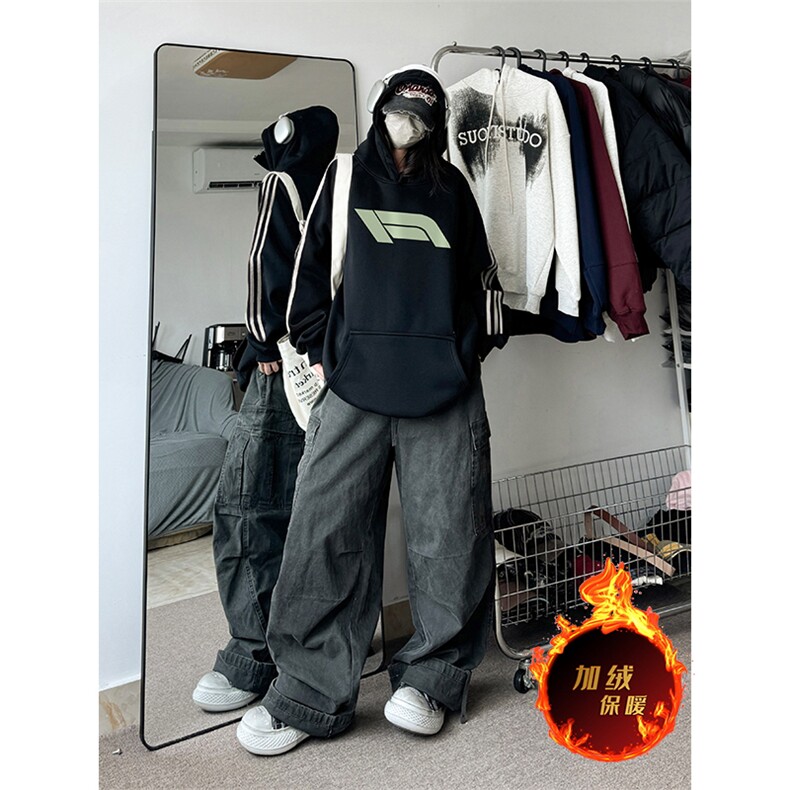 抖音得物供货提供视频秋冬重磅美式宽松织带连帽卫衣0601,男装卫衣,电商A486