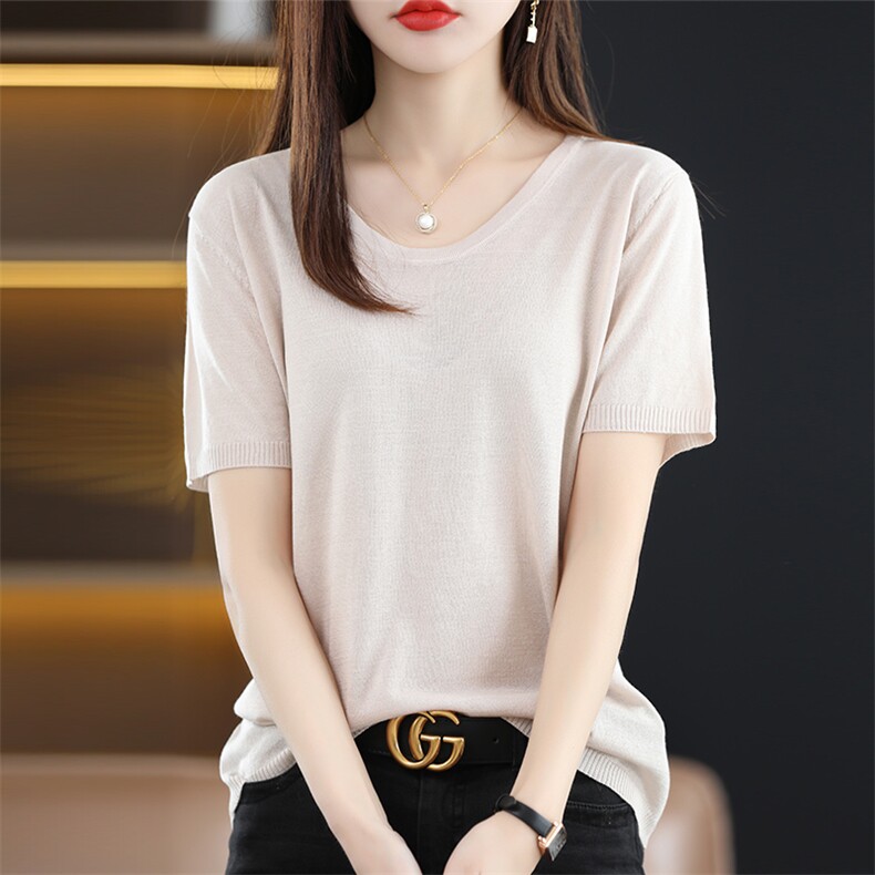 2025年秋季时尚百搭通勤简约休闲圆领短袖，女装T恤，朝思羊绒
