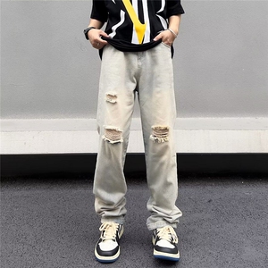长裤新款潮男水洗潮流日系夏季牛仔裤宽松直筒拉链直脚 KK049-40图片