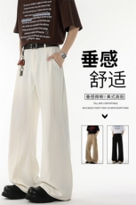 西服裤薄款无弹力高街裤夏季西裤商务休闲垂感男士休闲裤美式白色，男装休闲裤，电商B312