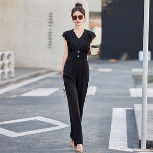 气质女神范连体裤女2025夏装高级感无袖修身显瘦蕾丝边连衣裤图片