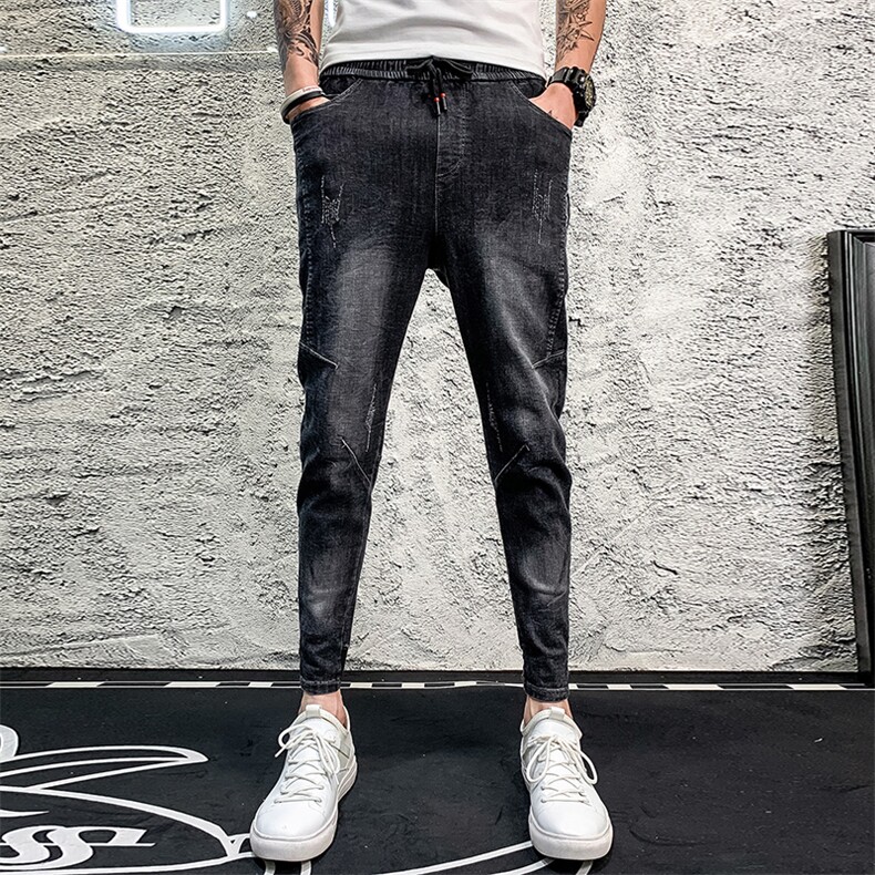 新夏社会精神小伙松紧腰韩版修身牛仔裤男休闲九分裤2,男装牛仔裤,电商C301