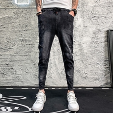 新夏社会精神小伙松紧腰韩版修身牛仔裤男休闲九分裤2，男装牛仔裤，电商C301