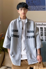 1港风竖条纹七分袖衬衫男大码中性风情侣潮衬衫QCS7018P45控69，男装衬衫，星座226-2