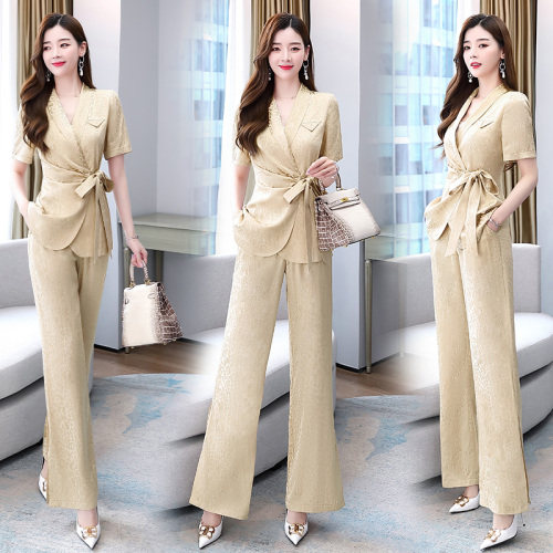 现货2023年夏装气质优雅时尚洋气提花两件套套装，女装套装/套裙，火爆靓佳人