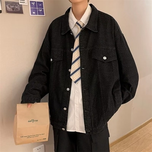 牛仔外套男秋季高街休闲夹克港风帅气宽松学生休闲工装上衣服N067图片