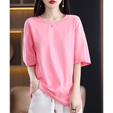 t恤女短袖24年夏季新款圆领100纯棉宽松半袖上衣纯色大码正肩体恤，女装T恤，赛冬羊绒