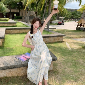法式甜美碎花雪纺背心连衣裙女2025夏季新款韩版收腰显瘦桔梗长裙图片