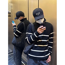网图韩系条纹高领拉链针织衫毛衣W1777/特P48，男装针织衫/毛衣，电商B350