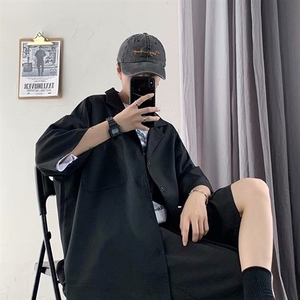 夏天薄款西服套装男原宿风日系宽松七分袖潮流bf运动外套tz043-50图片