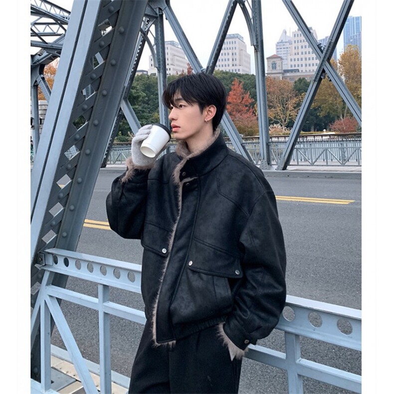 WT116-P165 冬季美式加绒加厚夹棉仿麂皮绒机车皮衣外套潮 网图图片