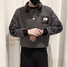 春秋季新款男士条纹卫衣宽松帅气长袖体恤圆领男上衣WY01-P40，男装T恤，星座208-5