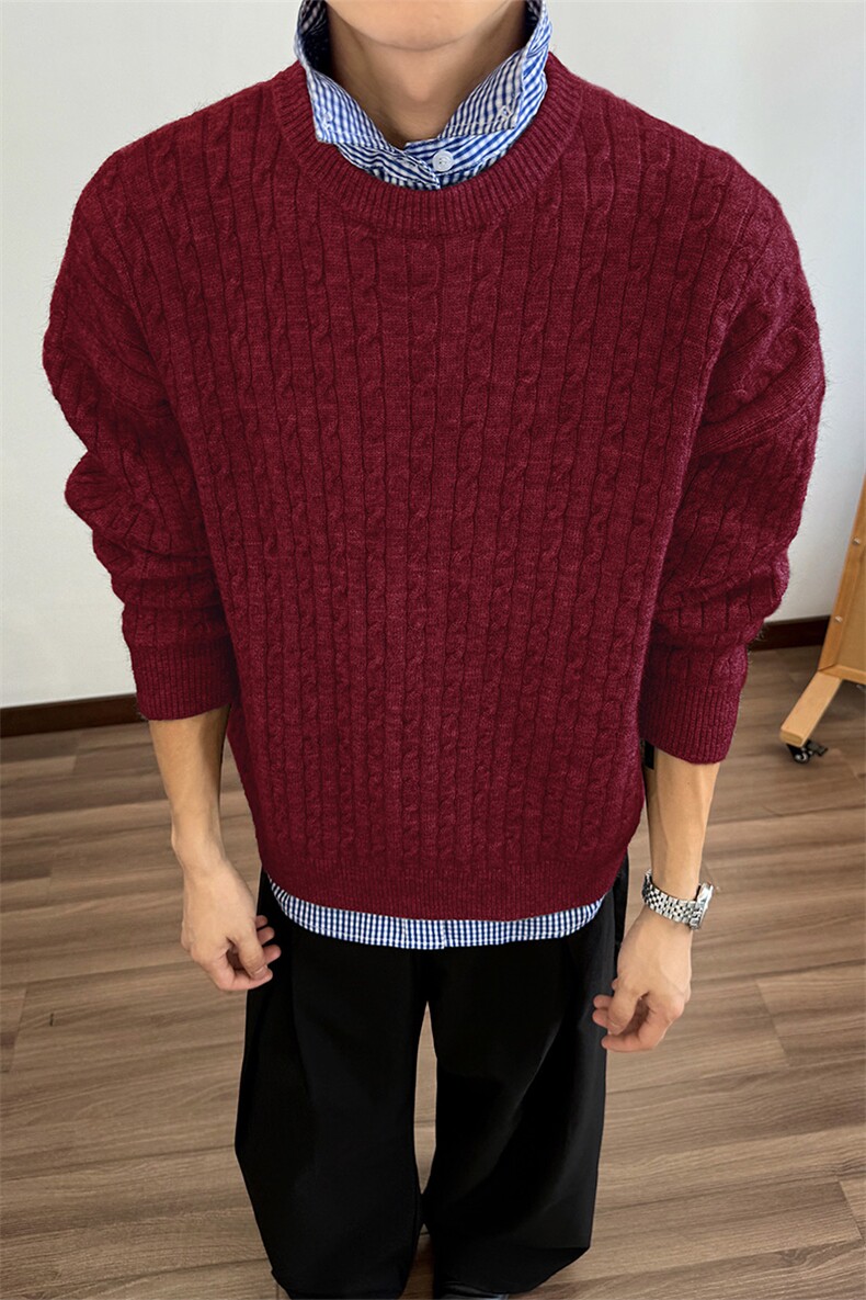 日系纯色麻花保暖毛衣内搭针织衫休闲套头上衣5Q1144-TP5098,男装针织衫/毛衣,电商A102