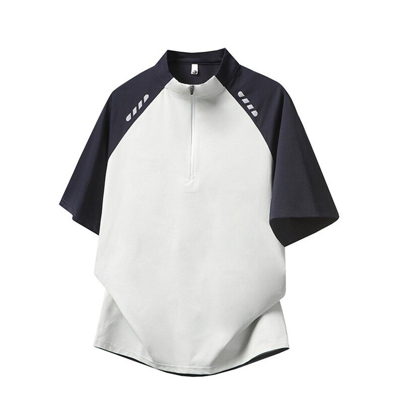 半拉链拼接速干短袖夏季宽松凉感冰丝T恤M-5XLFST569特p25控48,男装T恤,电商B219B
