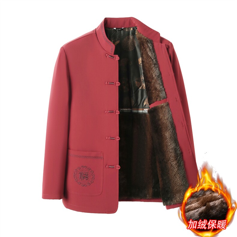 继续主推中老年风唐装加绒棉服中山装盘扣男复古棉衣外套,男装棉衣,钱塘723