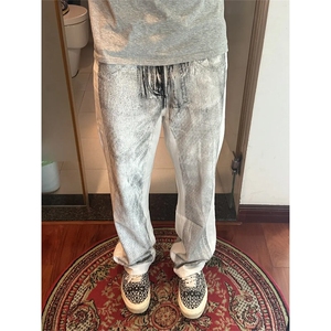 ！脏脏感印花牛仔裤做旧复古美式高街休闲裤图片