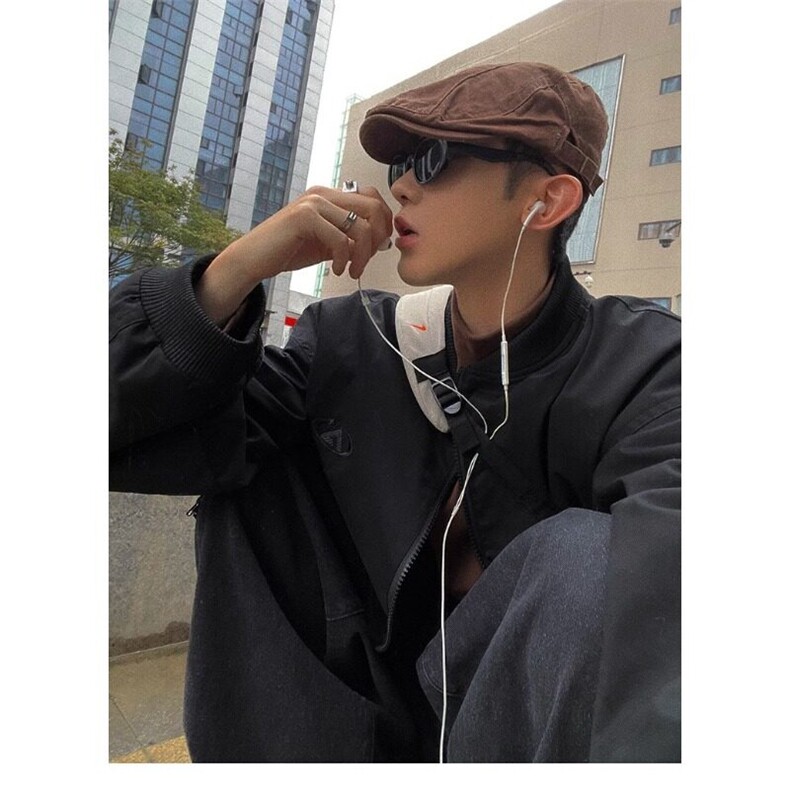 全黑廓形大版外套复古水洗全棉万针刺绣防风衣，男装夹克，星座506A