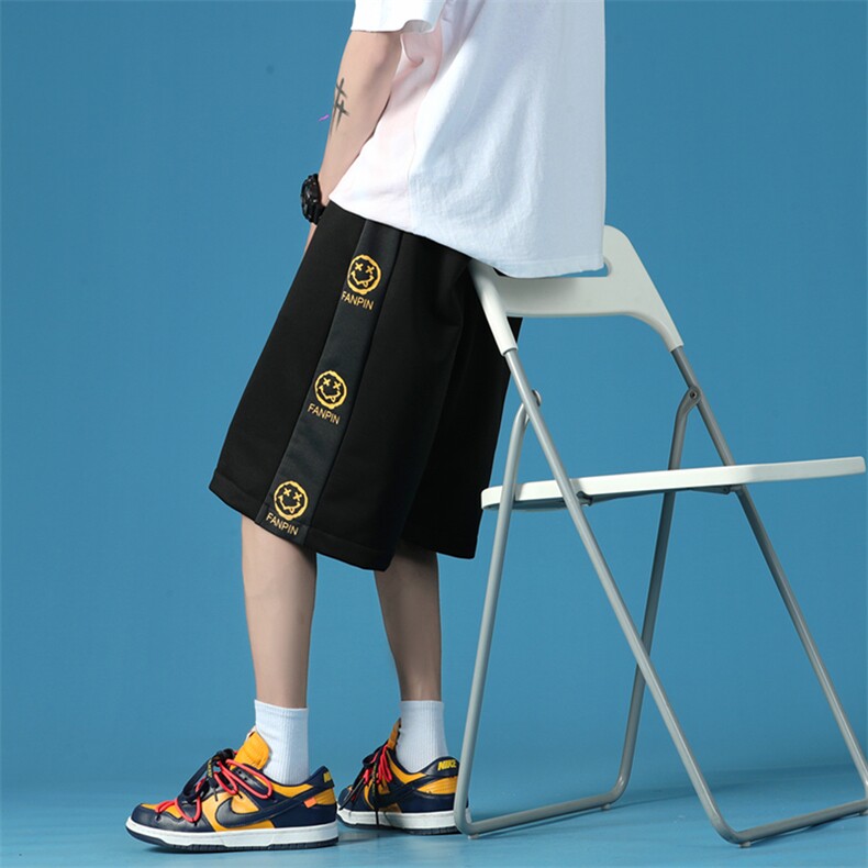 2023夏季新款日系蓝底大码侧边笑脸印花短裤M-5XHK21259-P25,男装休闲裤,电商A022
