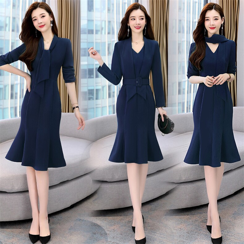 早春职业连衣裙女2024春秋新款时尚名媛气质女神范收腰包臀鱼尾裙,女装连衣裙,韩美纤衣