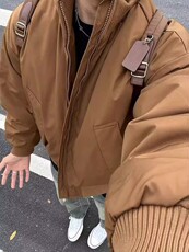 现货26春装美拉德立领飞行夹克纯色复古廓形高街棒球服外套，男装夹克，电商A486-1