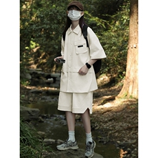 夏上新中性风纯色翻领衬衫潮牌短裤半袖套装男女8717-P85控价138，男装衬衫，电商A441-1