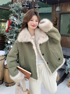 新款！环保皮草两面穿皮毛一体派克服外套2C133-6009-P255-K378图片