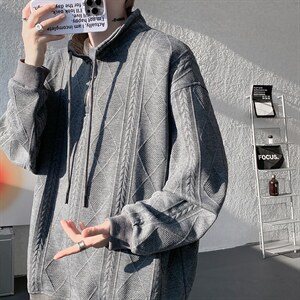 卫衣男春季新款港风宽松提花大码长袖T套头上衣WY9975-特P42图片