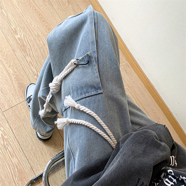 多口袋工装牛仔裤男款2026潮牌男裤高街直筒裤XK66361特批40,男装牛仔裤,电商A042