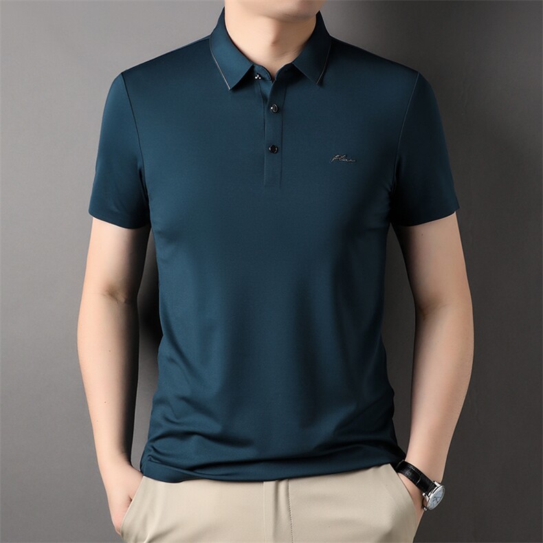 AL5906钱塘2020-3新款中年男士短袖T恤翻领条纹休闲上衣P63,男装T恤,钱塘207-3