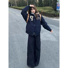 美式复古棒球服外套女早春字母刺绣重磅情侣夹克宽松休闲上衣开衫，男装夹克，星座506A