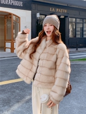 现货210-7702-P185-K268水貂立领皮毛一体外套公主风，女装羊羔毛/颗粒绒，浙宝210（原浙宝191）