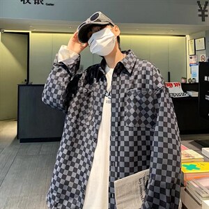 男长袖衬衫高街中性风棋盘格衬衫C13P32，男装衬衫，星座1116-2