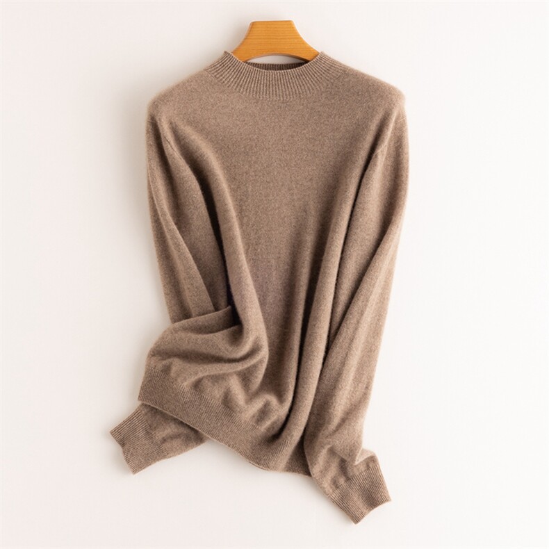 半高领羊绒衫女纯山羊绒秋冬内搭薄款针织打底纯色毛衣，女装羊绒衫，品秋羊绒