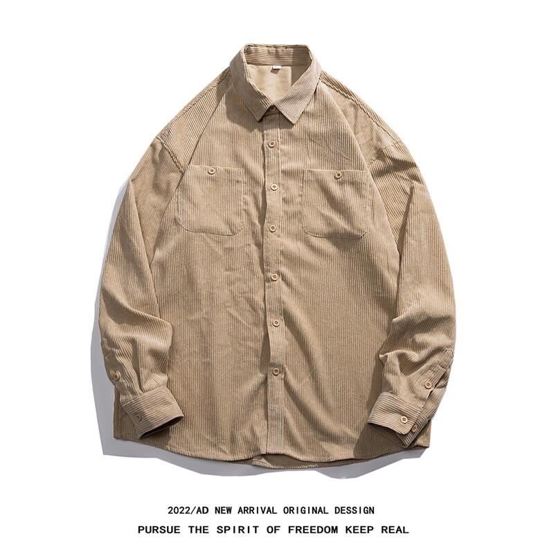 白底23新款秋季时尚百搭灯芯绒翻领宽松衬衫外套S11P45控68,男装衬衫,电商A247-1